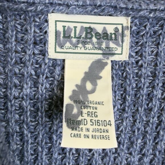 LL Bean Sweater Cardigan L Organic Cotton Waffle Knit Shawl Collar Chunky Knit - Picture 10 of 14